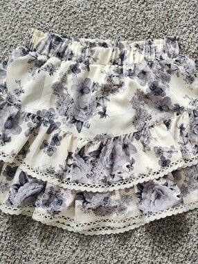 Floral Ruffle Tiered Mini Skort - Cream and Purples